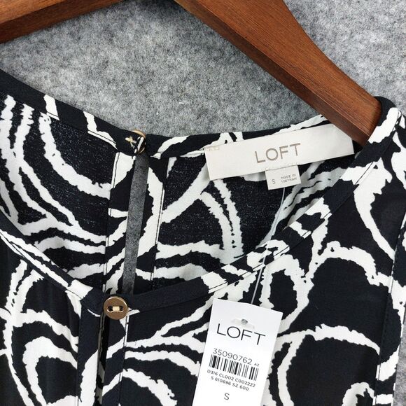 LOFT Jumpsuit Womens Small Black White Sleeveless Wide Leg Pocket Belt Viscose - Picture 3 of 14